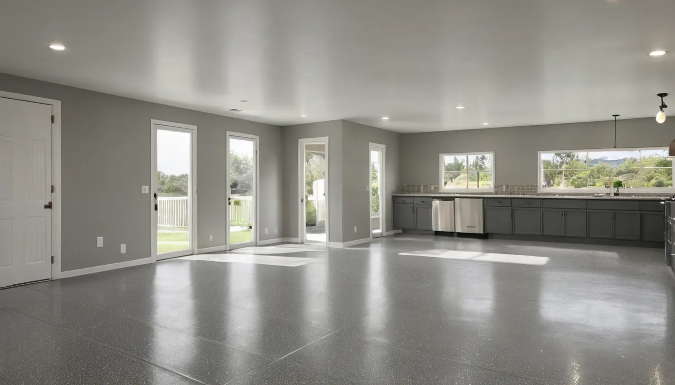 Freshly coated concrete basement floor in a Maple Park home, with a provider reviewing the finish with a homeowner