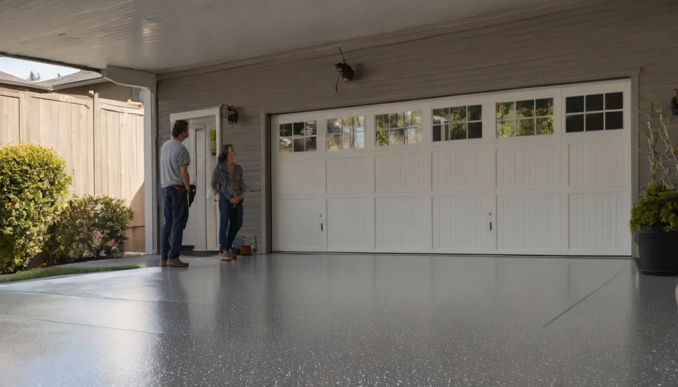 A freshly coated epoxy garage floor in a Maple Park area home
